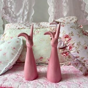 Pink Ceramic Bunny Figurines